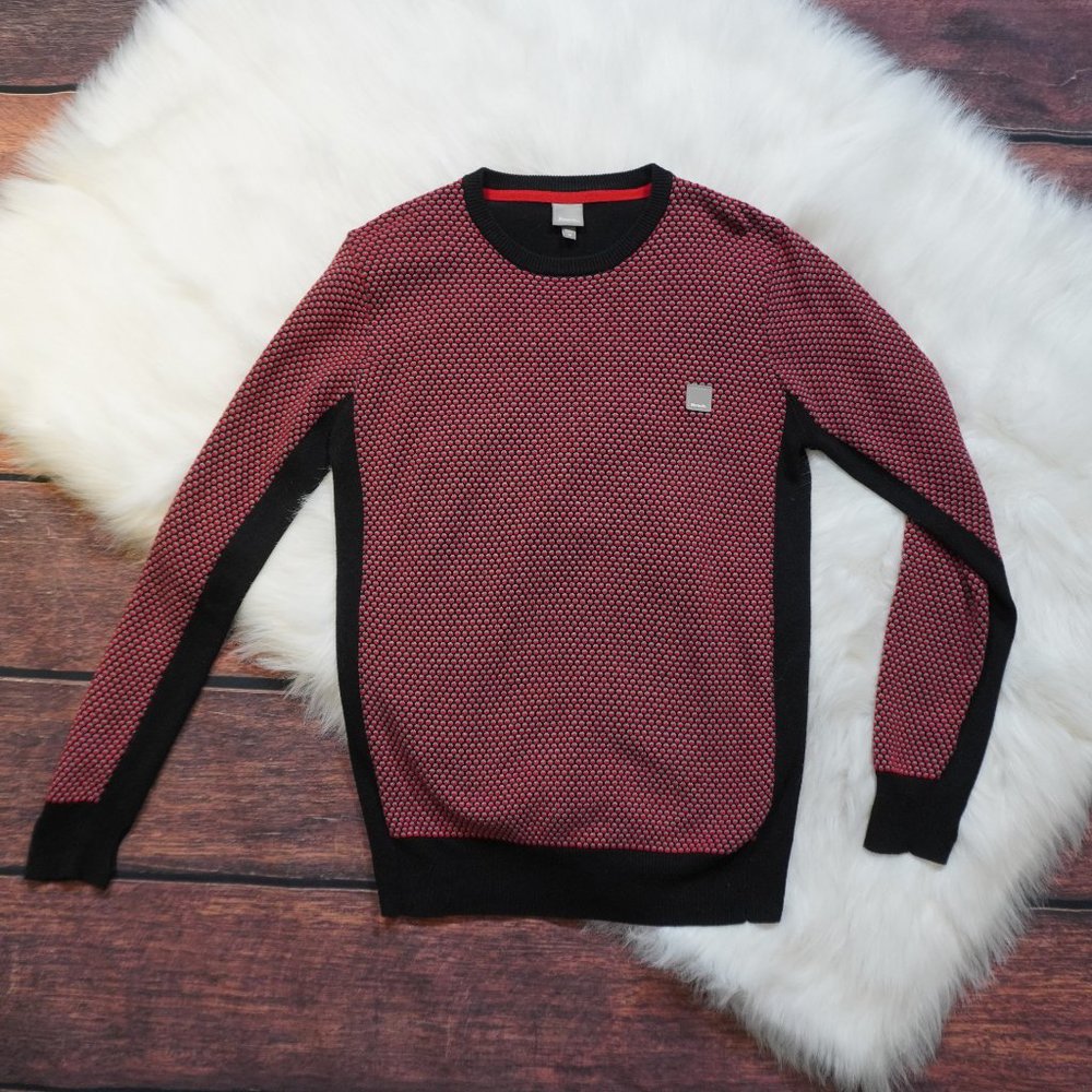 Bench Women’s Red Black Crewneck Sweater Size M Textured Knit Pullover